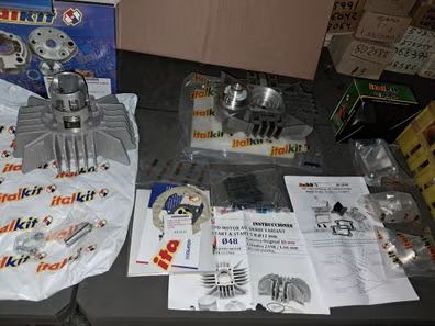 kit trucaje 75cc italkit derbi variant start y start 5. lote: cajon de laminas con dos toberas y kit cilindro completo 75cc.