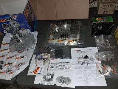 kit trucaje 75cc italkit derbi variant start y start 5. lote: cajon de laminas con dos toberas y kit cilindro completo 75cc.