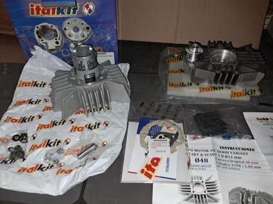 kit trucaje 75cc italkit derbi variant start y start 5. lote: cajon de laminas con dos toberas y kit cilindro completo 75cc.