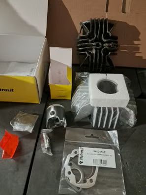 kit trucaje 74cc metrakit derbi variant start y start 5. lote: cajon de laminas con dos toberas, kit cilindro completo 74cc, (culata es usada metrakit epoca con descompresor).